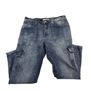 Kancan Womens Blue Denim‎ Cargo Jeans Distressed Wash Style KC7843D Size 11 29
